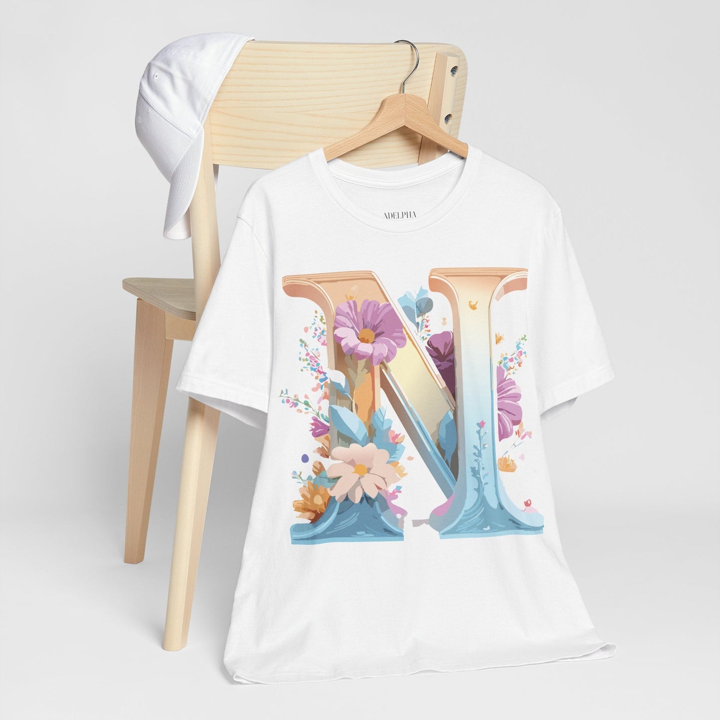 Letter N Shirt Graphic Tee Unisex Jersey Short Sleeve Vintage Style Adelpha Art Design