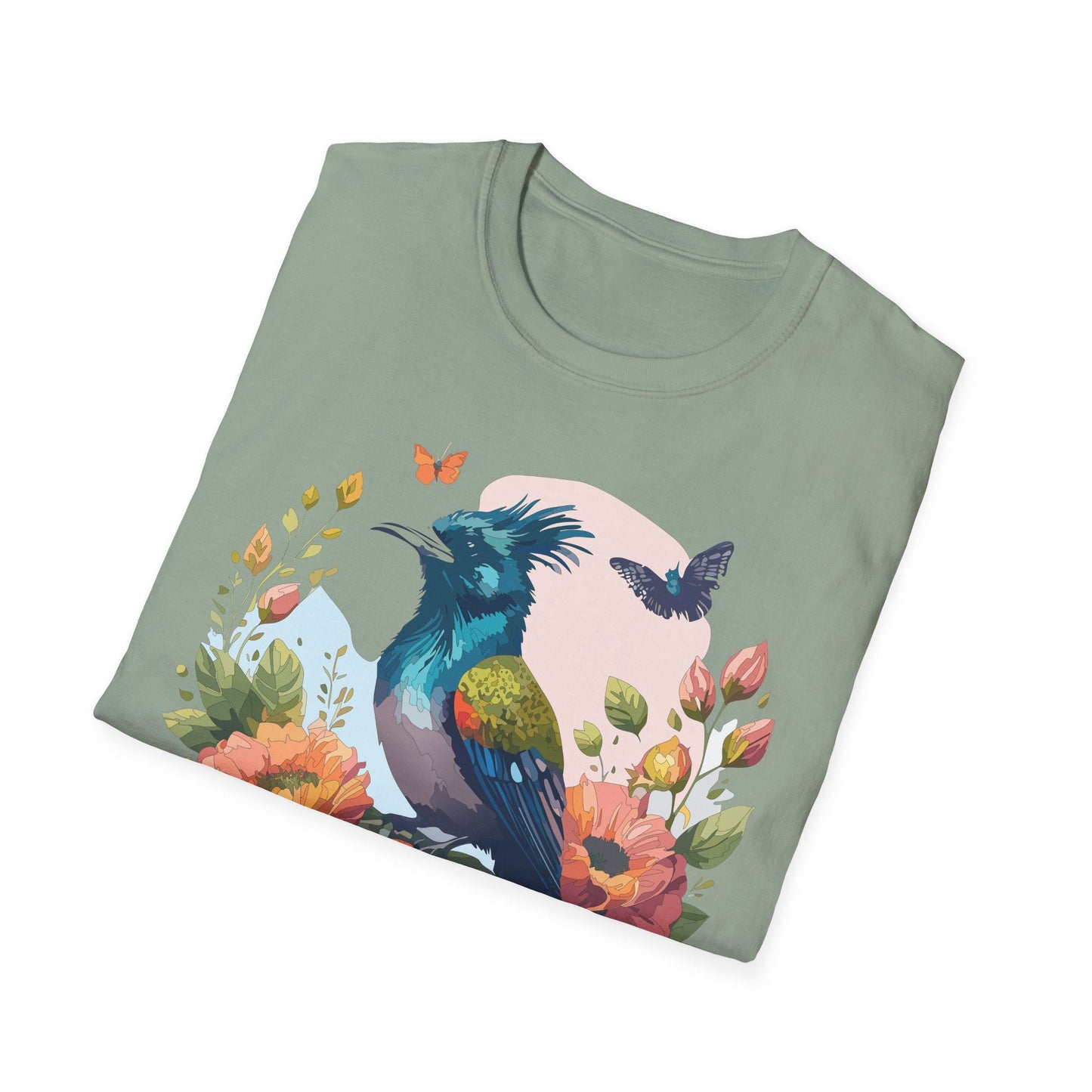 Floral Bird T Shirt Unisex Tee 100 Percent Ring Spun Cotton Softstyle Gildan 64000 Comfort Fit