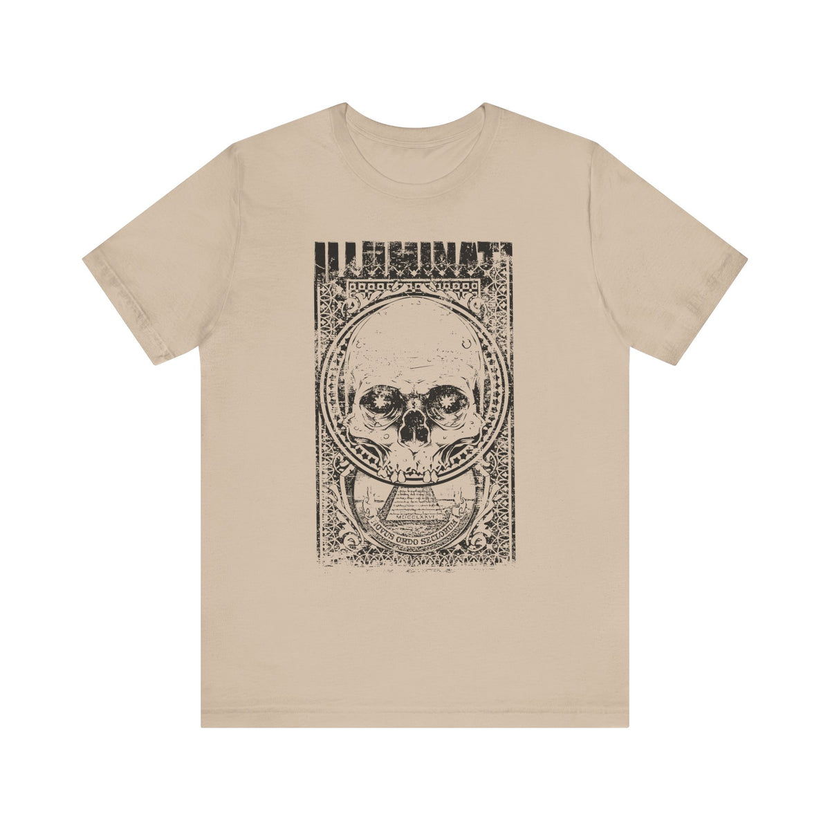 Skull Circle Graphic T-Shirt Vintage Etching Illustration Art Design Unisex Cotton Tee A-9