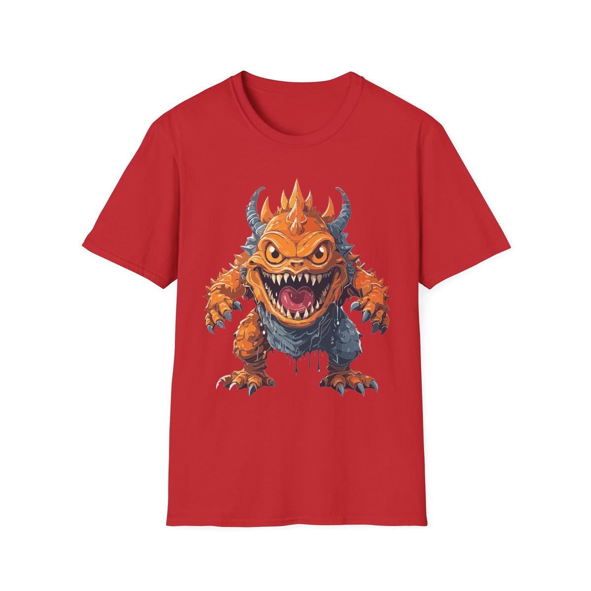 Monster Graphic T-Shirt — Fierce Orange Demon Creature Design Cartoon Graphic Tee Unisex 100 Cotton Gildan T-Shirt