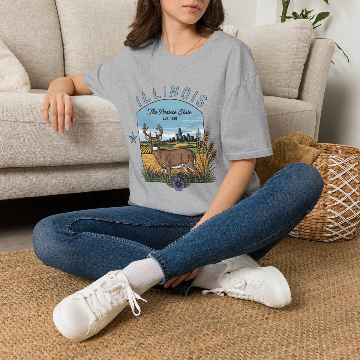 Illinois Deer T-Shirt — The Prairie State Wildlife Travel Tourist Graphic Tee Unisex 100 Cotton Gildan T-Shirt