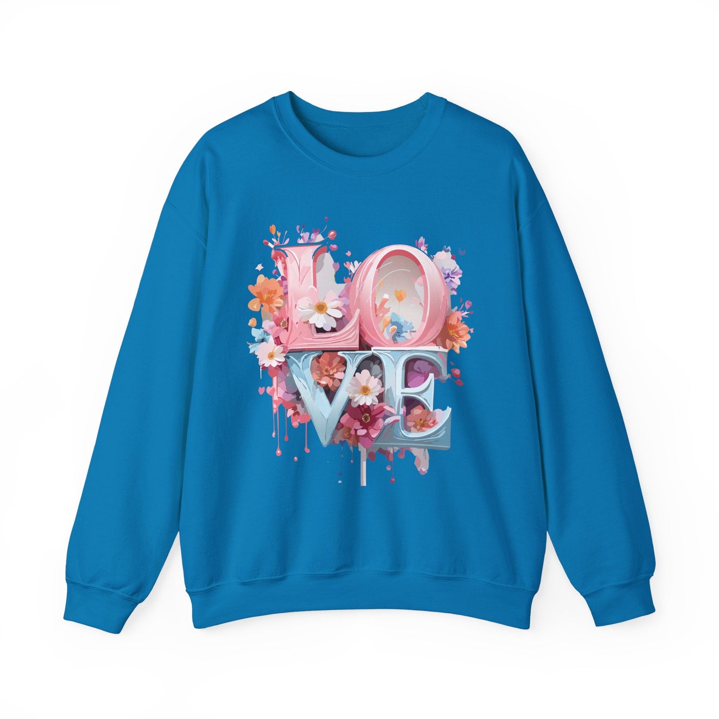 Floral Love Sweatshirt Unisex Love Flower Valentines Day Crewneck Gildan 18000 50 50 Cotton Polyester