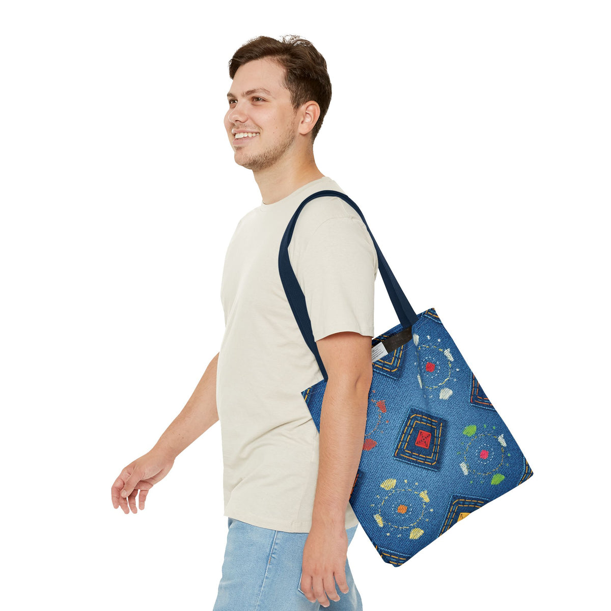 Diwali Graphic Denim Fabric Imitation Print Unisex Canvas Bag Poly Spun 3 Sizes Tote Bag 205-24