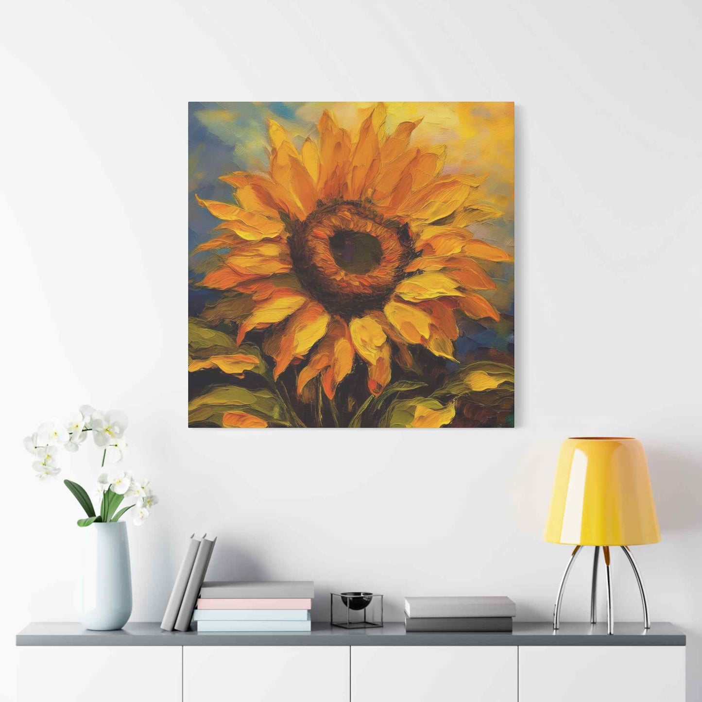Sunflower Print Canvas, Flower Oil Paint Print 20x20, 24x24, 30x30, 32x32, 36x36, Floral Art Design Print Non-Frame MC-26