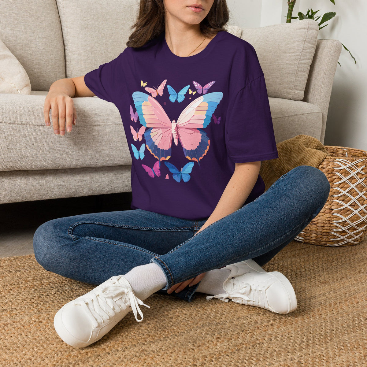 Butterfly Cluster T-Shirt — Pastel Pink & Blue Butterfly Graphic Tee Unisex 100 Cotton Gildan T-Shirt