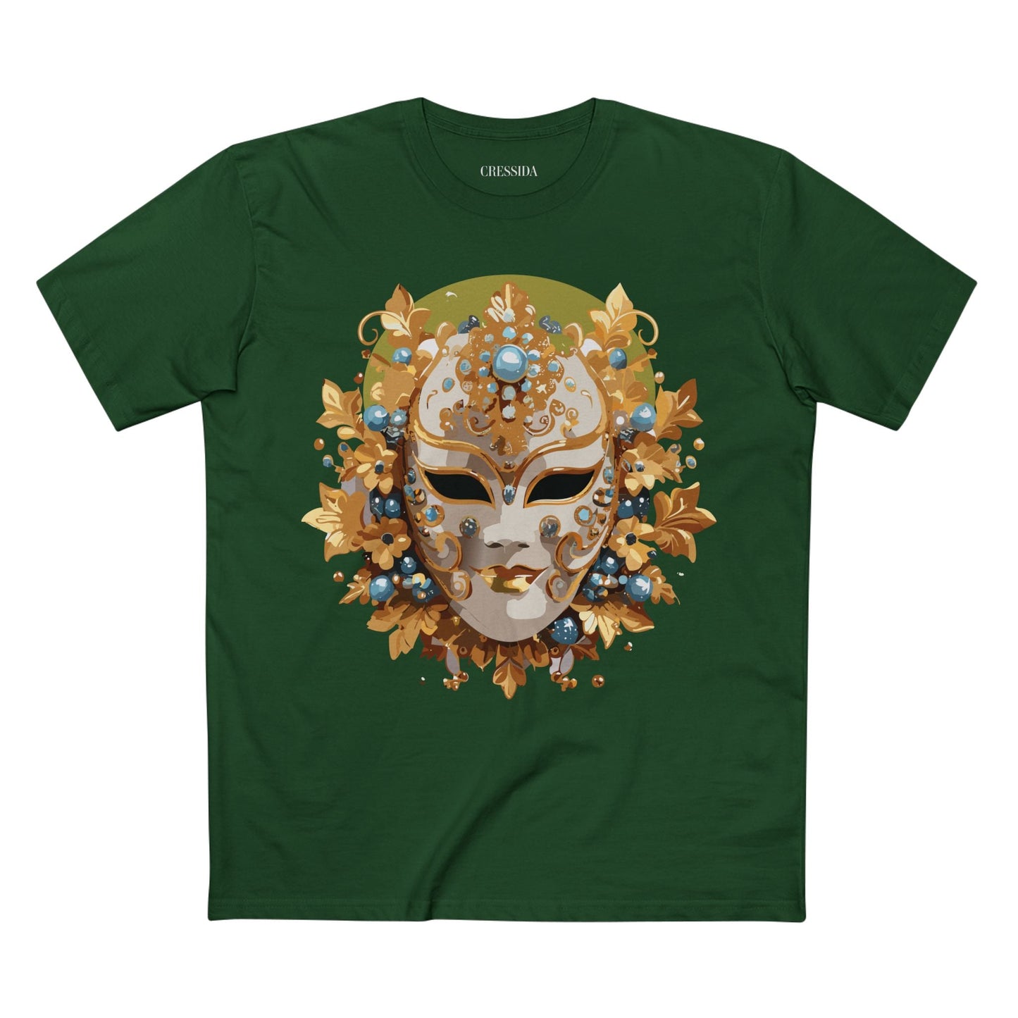 Carnival Mask Graphic T-Shirt Unisex 100 Cotton With Antique Gold Art Design Tee 8