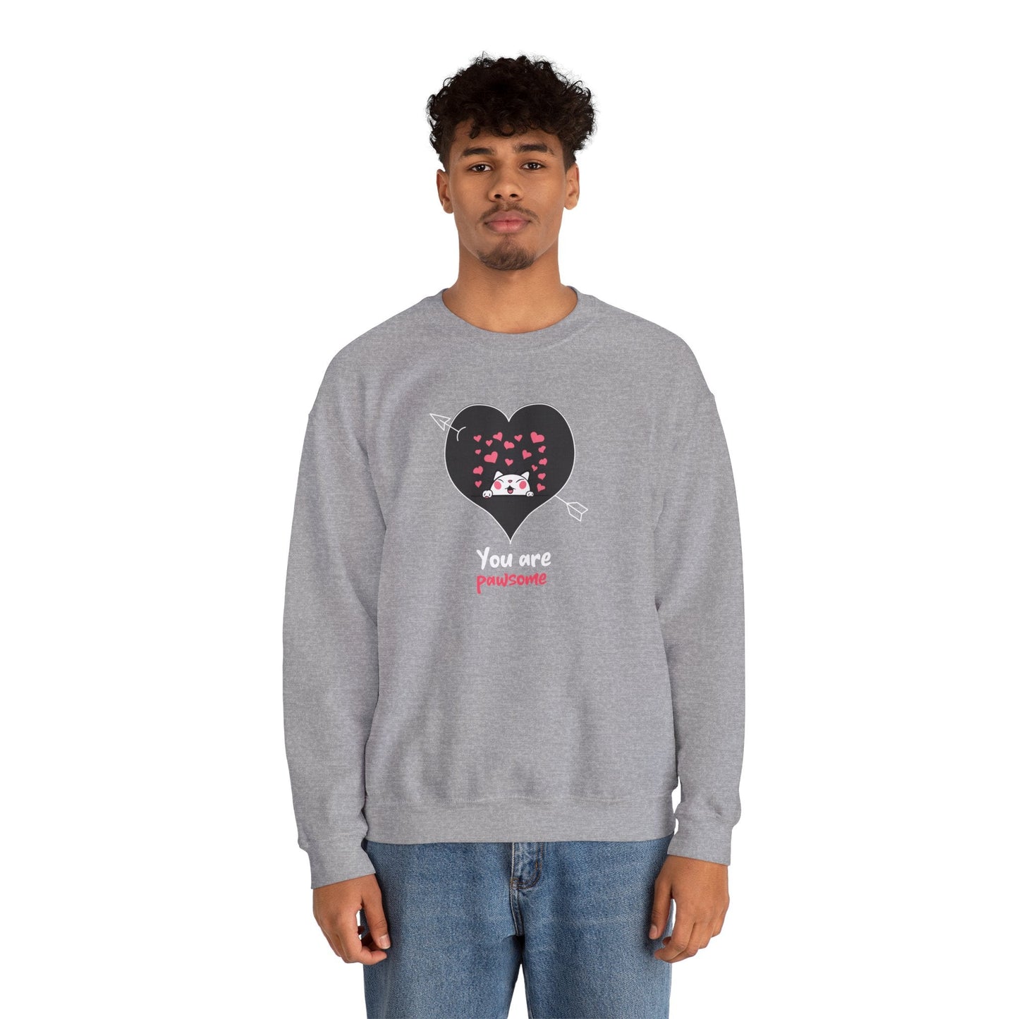 Cat Heart Sweatshirt Valentines Day Fifty Fifty Cotton Poly Unisex Crewneck Gift Idea