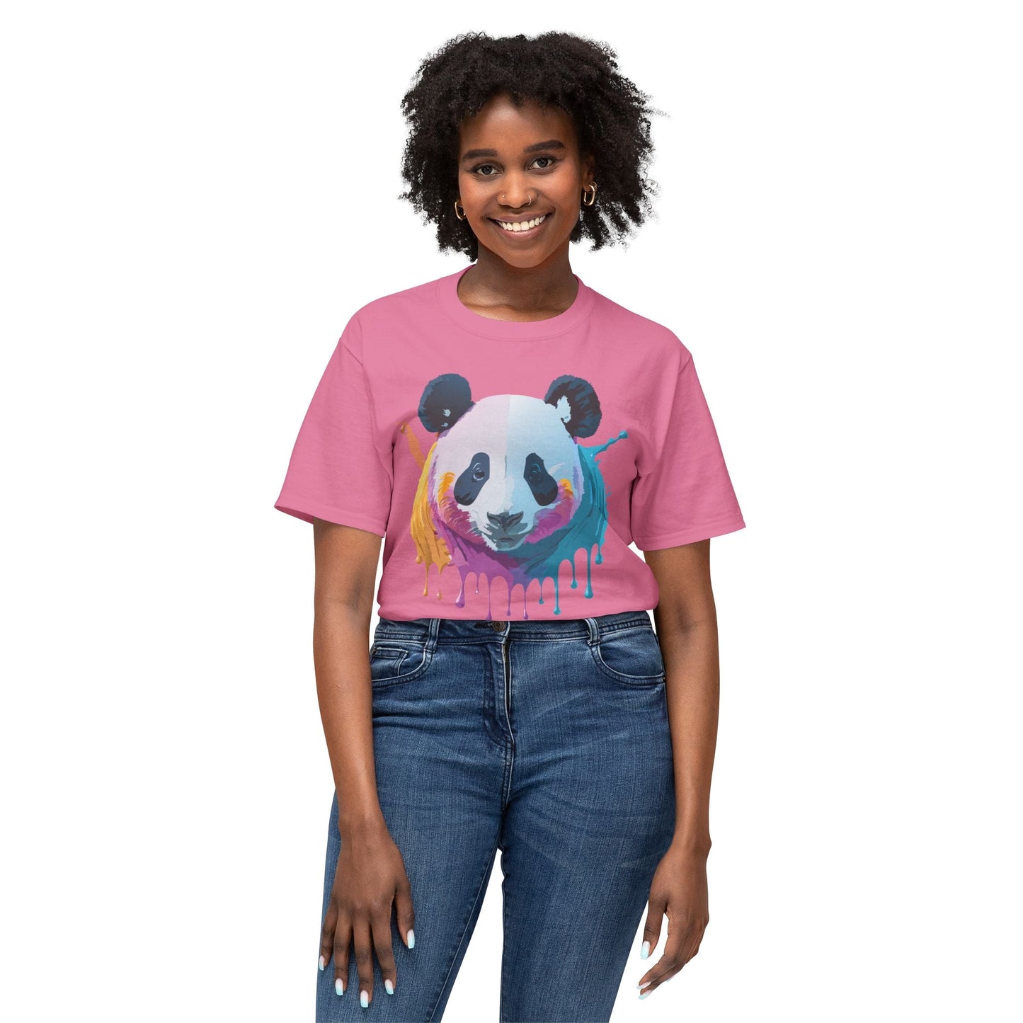 Unisex Panda Art Tee With Floral Print Premium Vintage Style HD Cotton Shirt Comfortable
