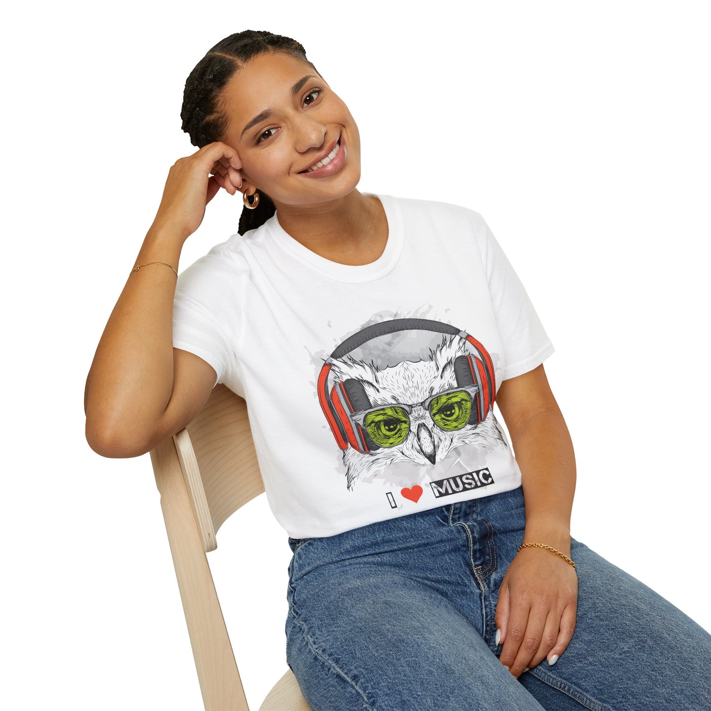 Music Owl T-Shirt Unisex Cotton Short Sleeves I love Music Graphic Tee