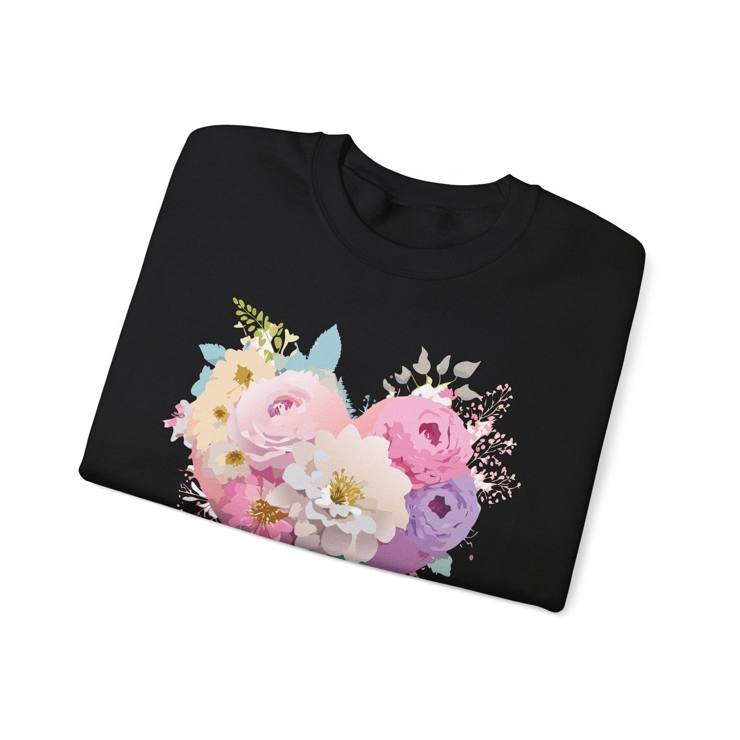 Floral Heart Unisex Crewneck Sweatshirt With Floral Love Valentines Day Design Premium Heavy Blend