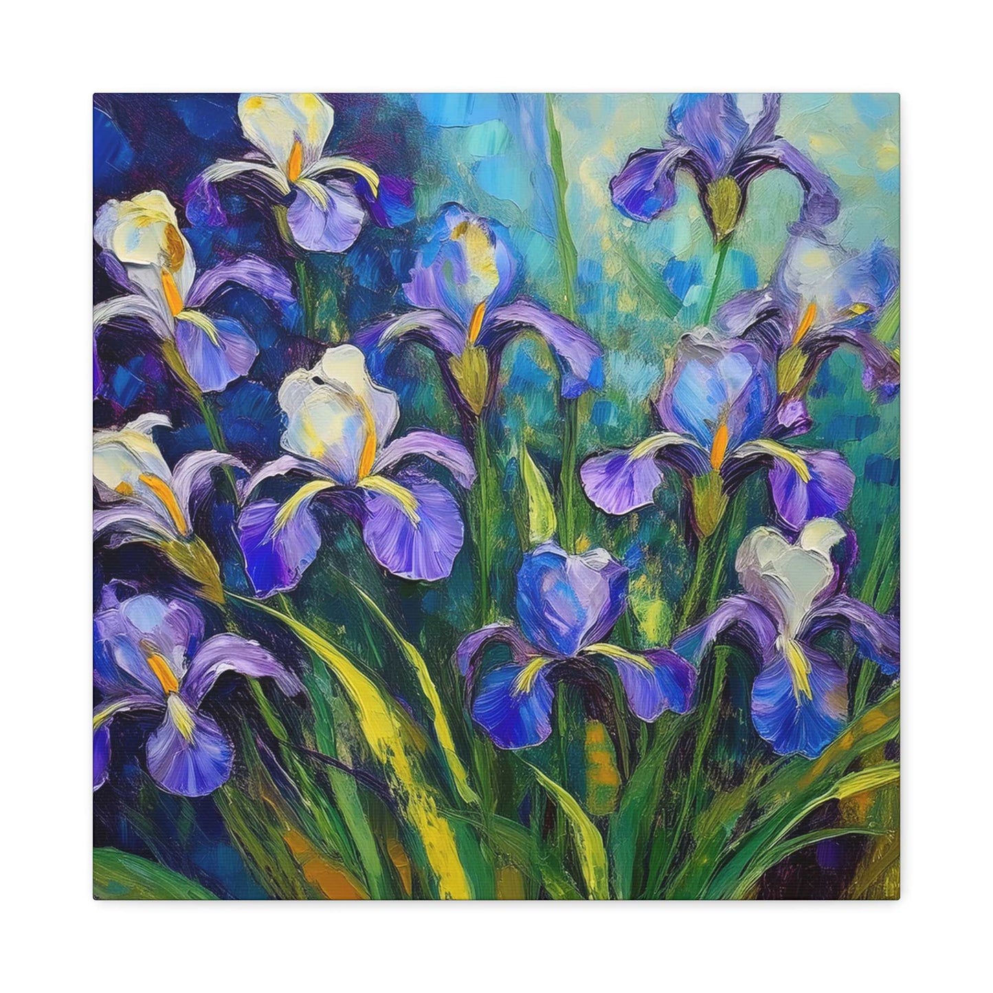 Irises Floral Print Canvas, Floral Oil Paint Print 20x20, 24x24, 30x30, 32x32, 36x36 Art Design Pine-Wood Inner Frame MC-188