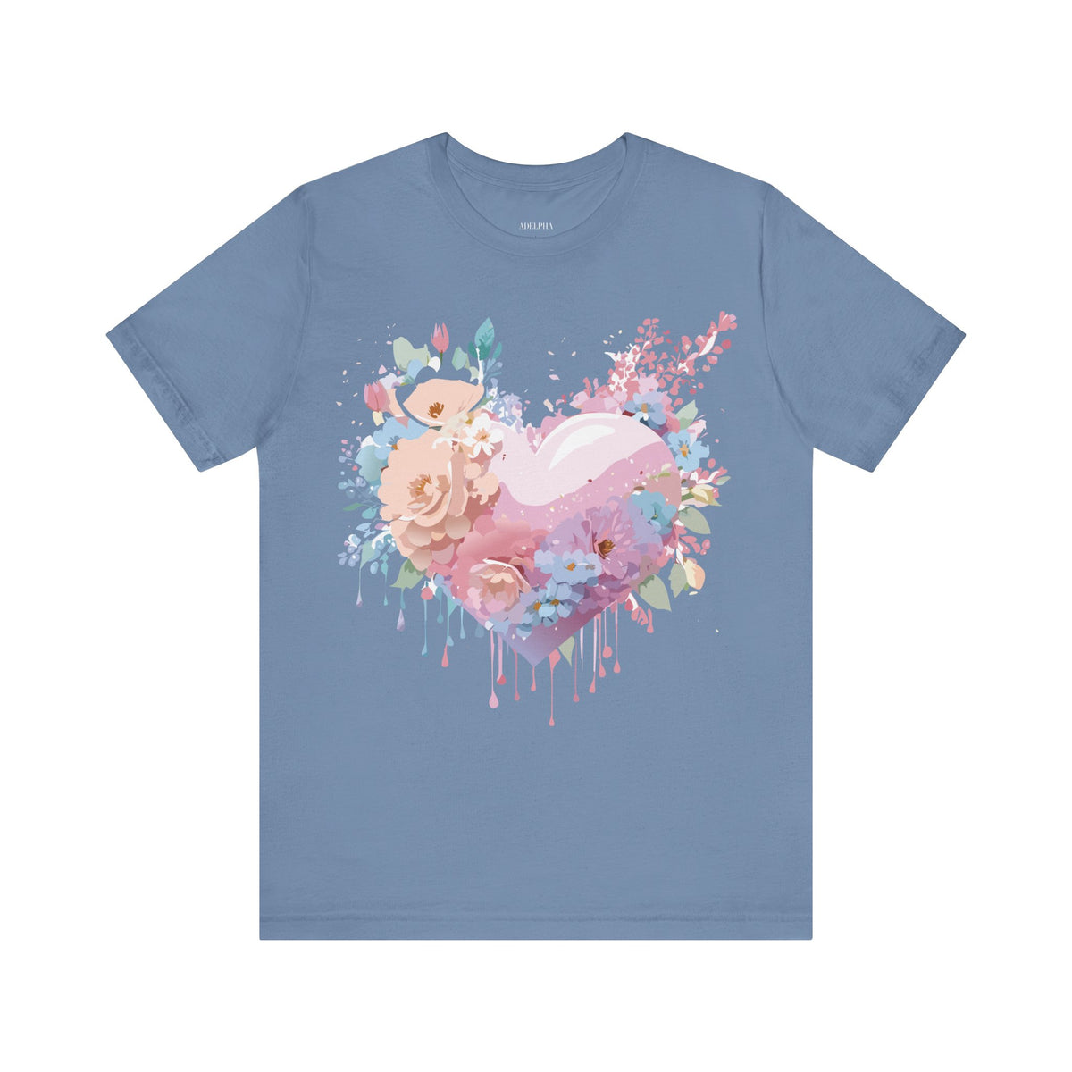 Valentine's Day Graphic Unisex Cotton Bella+Canvas Tee with Floral Art Design d116