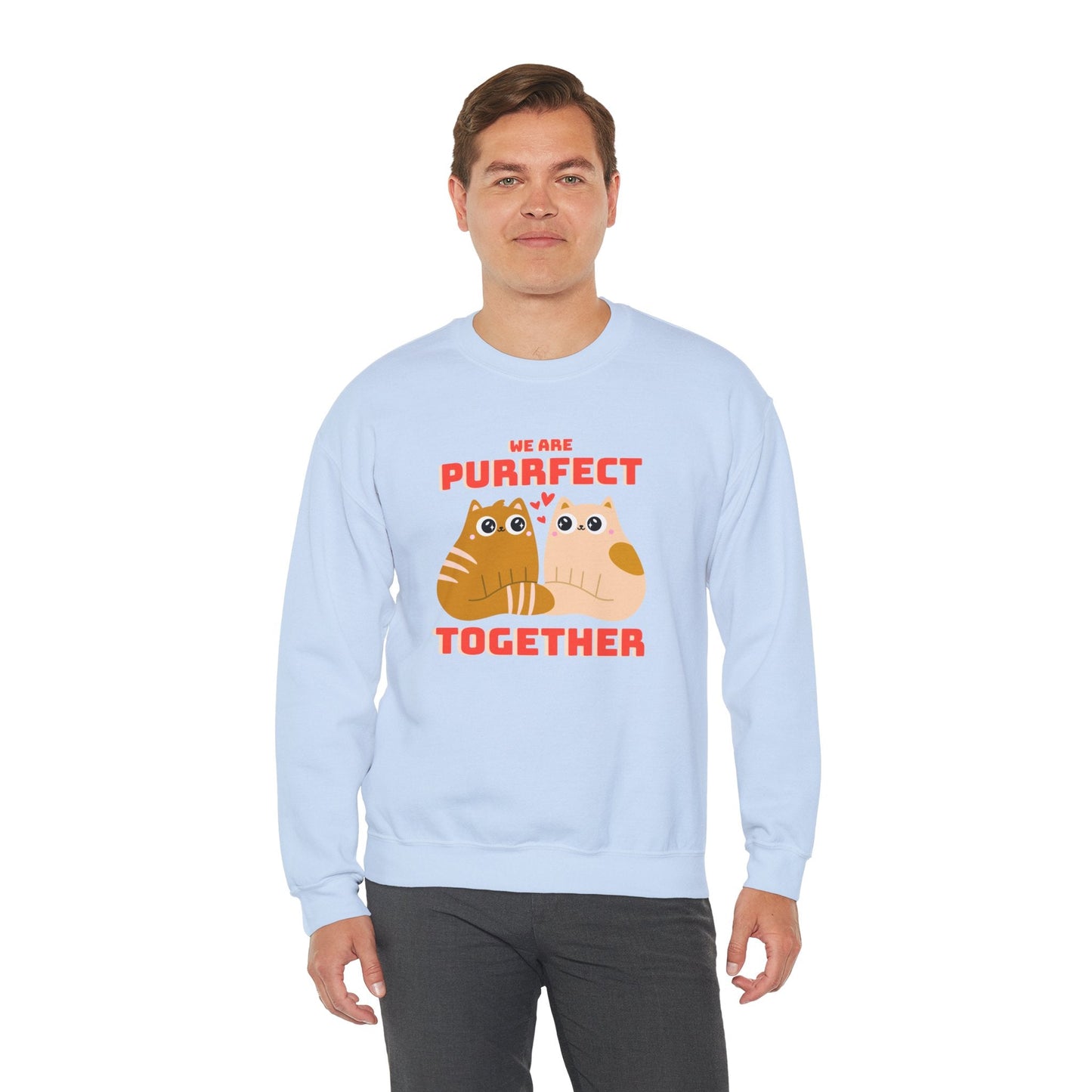 Cat Heart Sweatshirt Unisex 50/50 Cotton-Poly Blend Valentine Gift For Cat Lovers