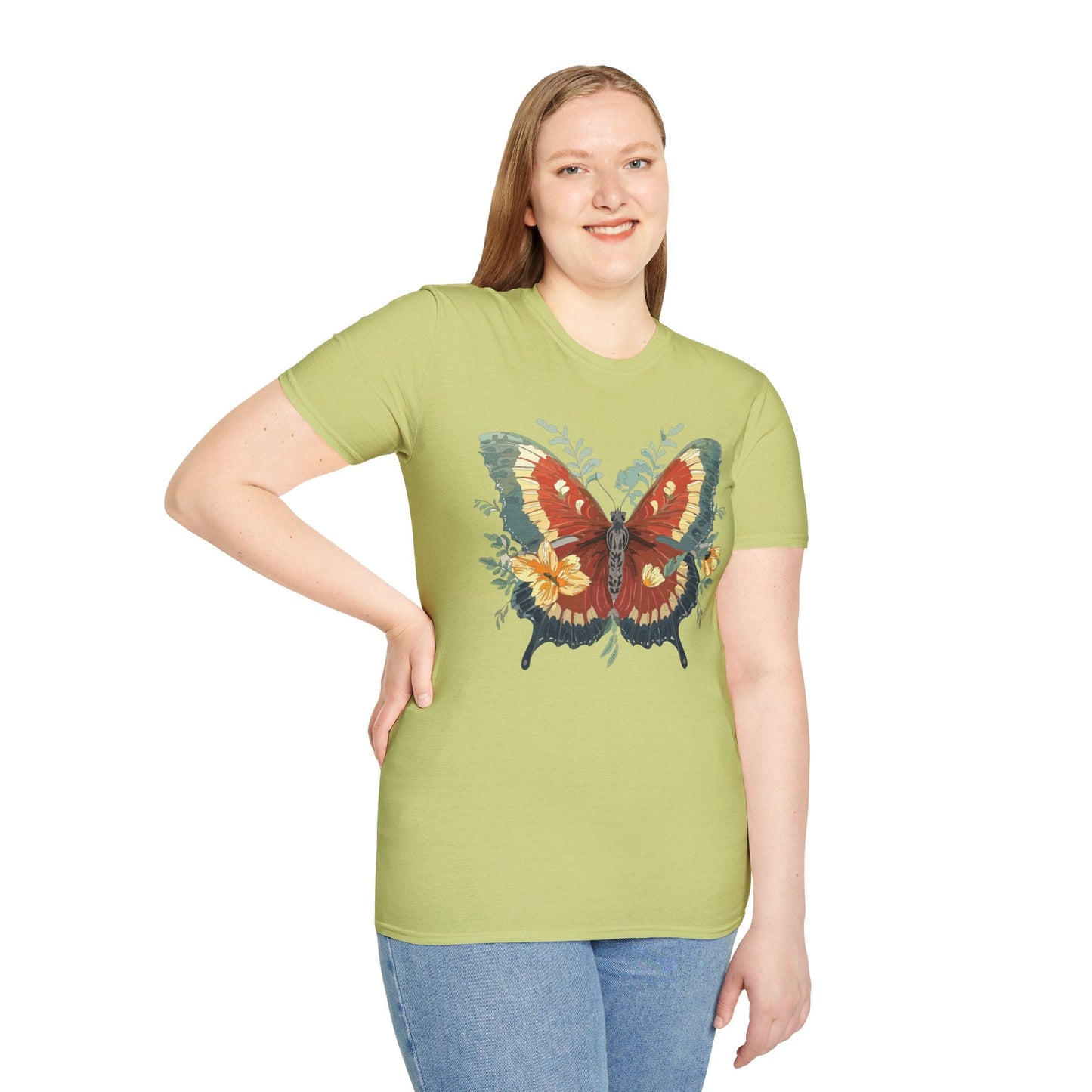 Butterfly T Shirt Unisex Gildan Softstyle 64000 Comfort Monarch Design 100 Percent Cotton