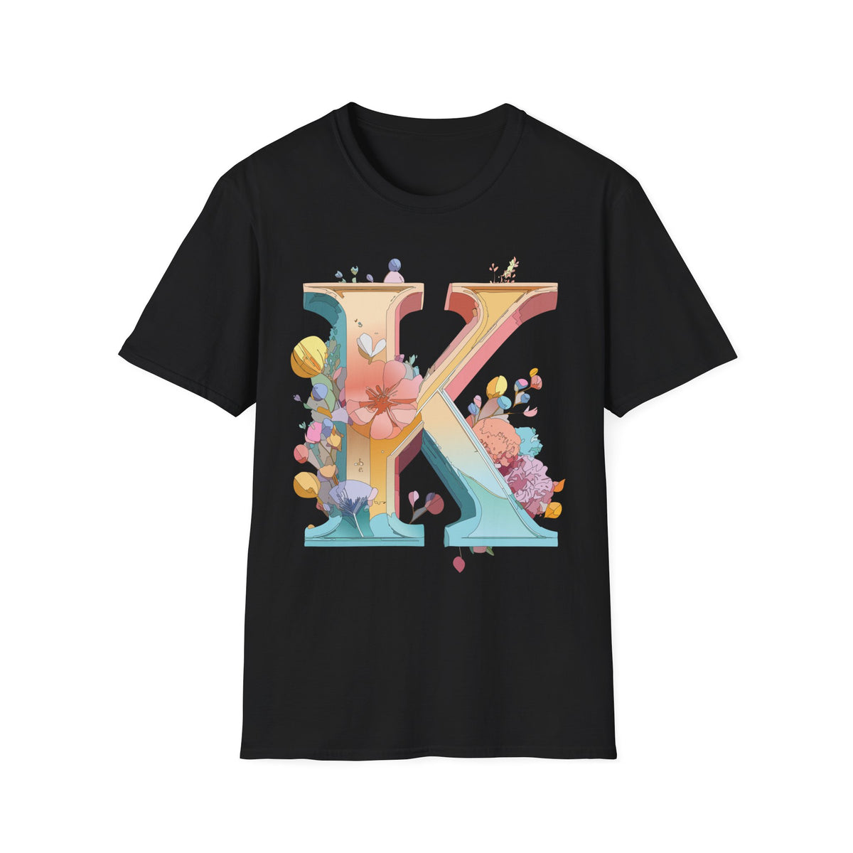 Floral Letter K T-Shirt | Monogram Initial K Tee, Botanical Alphabet Shirt