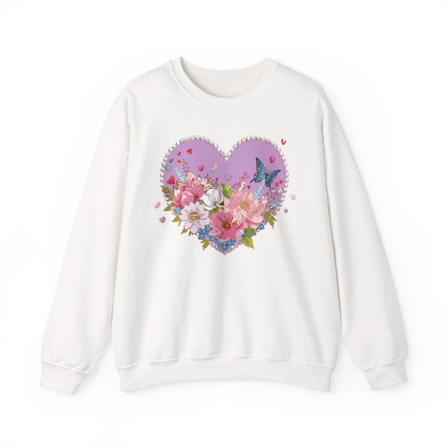 Floral Heart Sweatshirt Unisex Crewneck Valentines Day Heavy Blend Gildan 18000 Cozy Warm