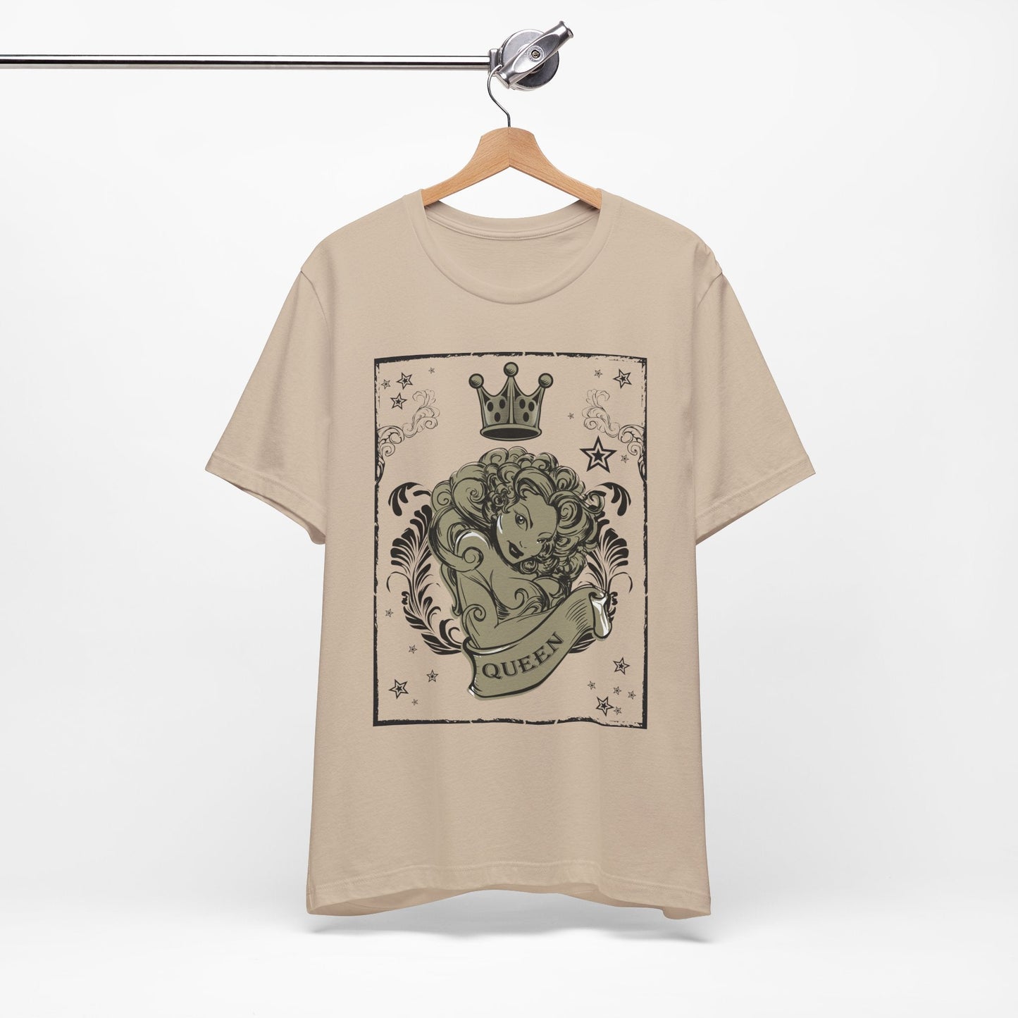 Crown Face Portrait Graphic Tee Vintage Floral Illustration Rock Band T-Shirt