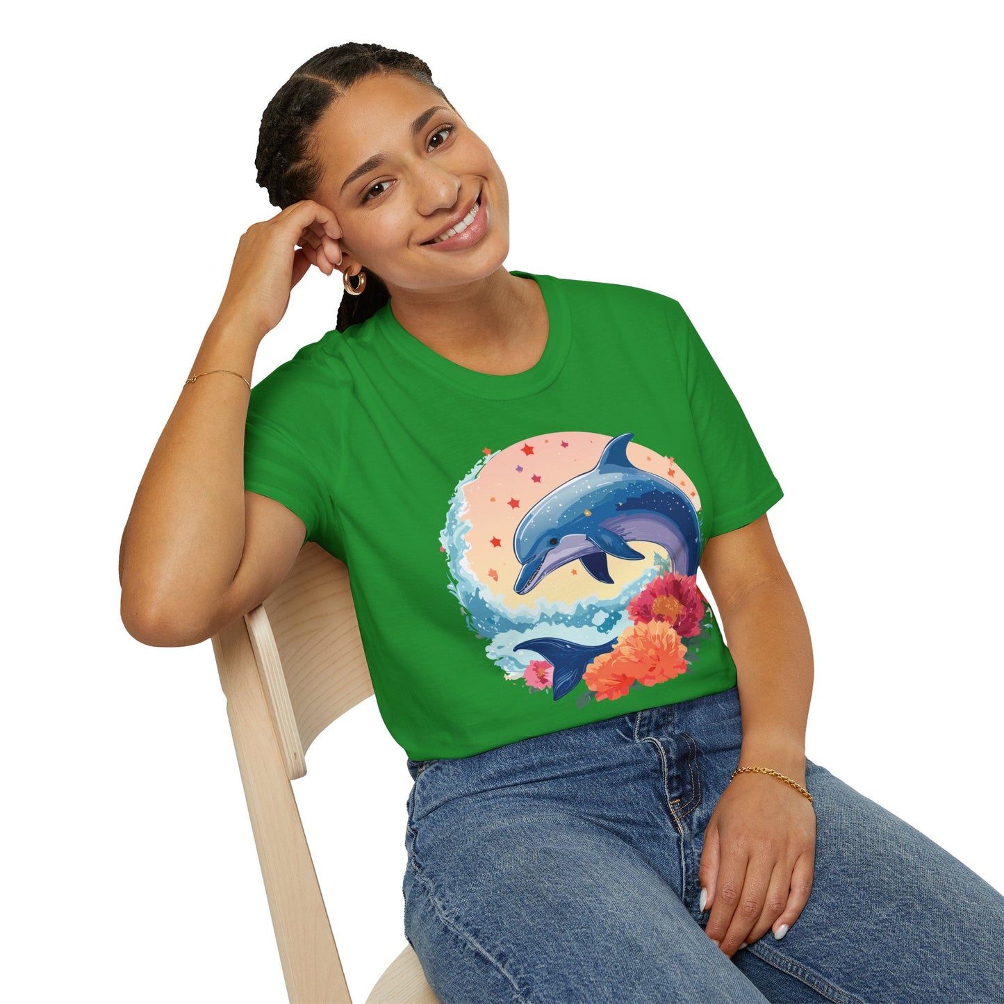 Dolphin Shirts Unisex Tee 100 Percent Ring Spun Cotton Gildan Softstyle 64000 For Everyday Comfort