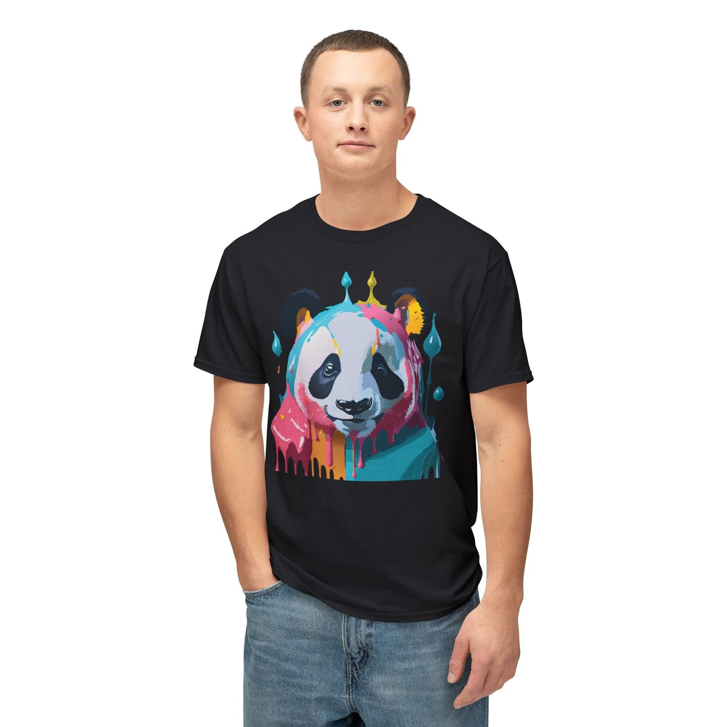 Unisex Panda Art T Shirt With Floral Design Print In HD Cotton 100 Percent USA Made