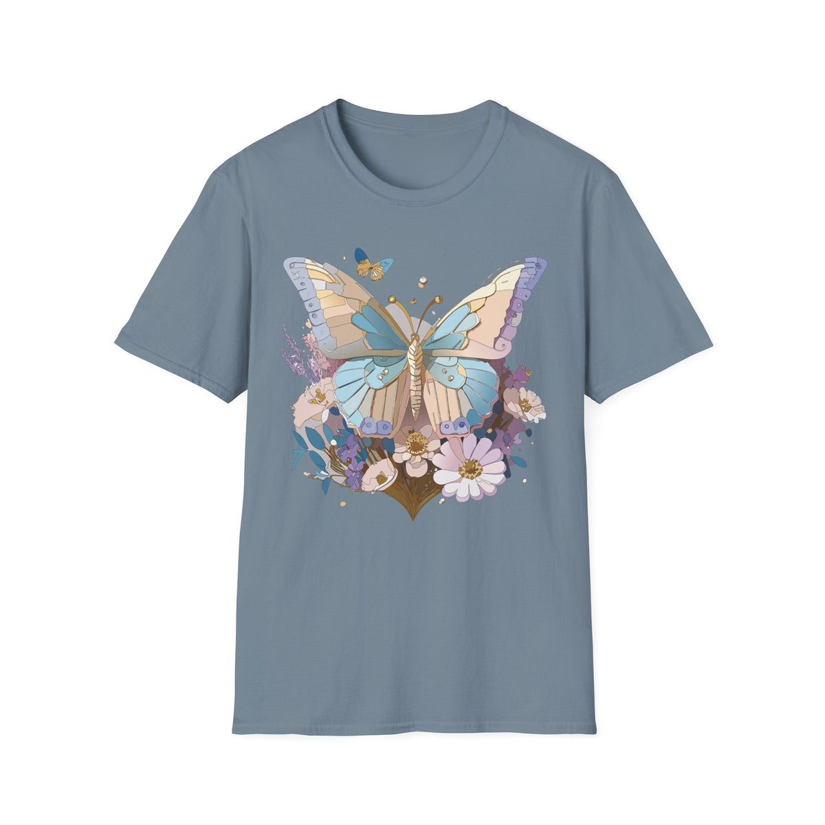 Butterfly Garden T‑Shirt — Pastel Floral Wing Illustration Graphic Design Unisex 100 Cotton Gildan T-Shirt