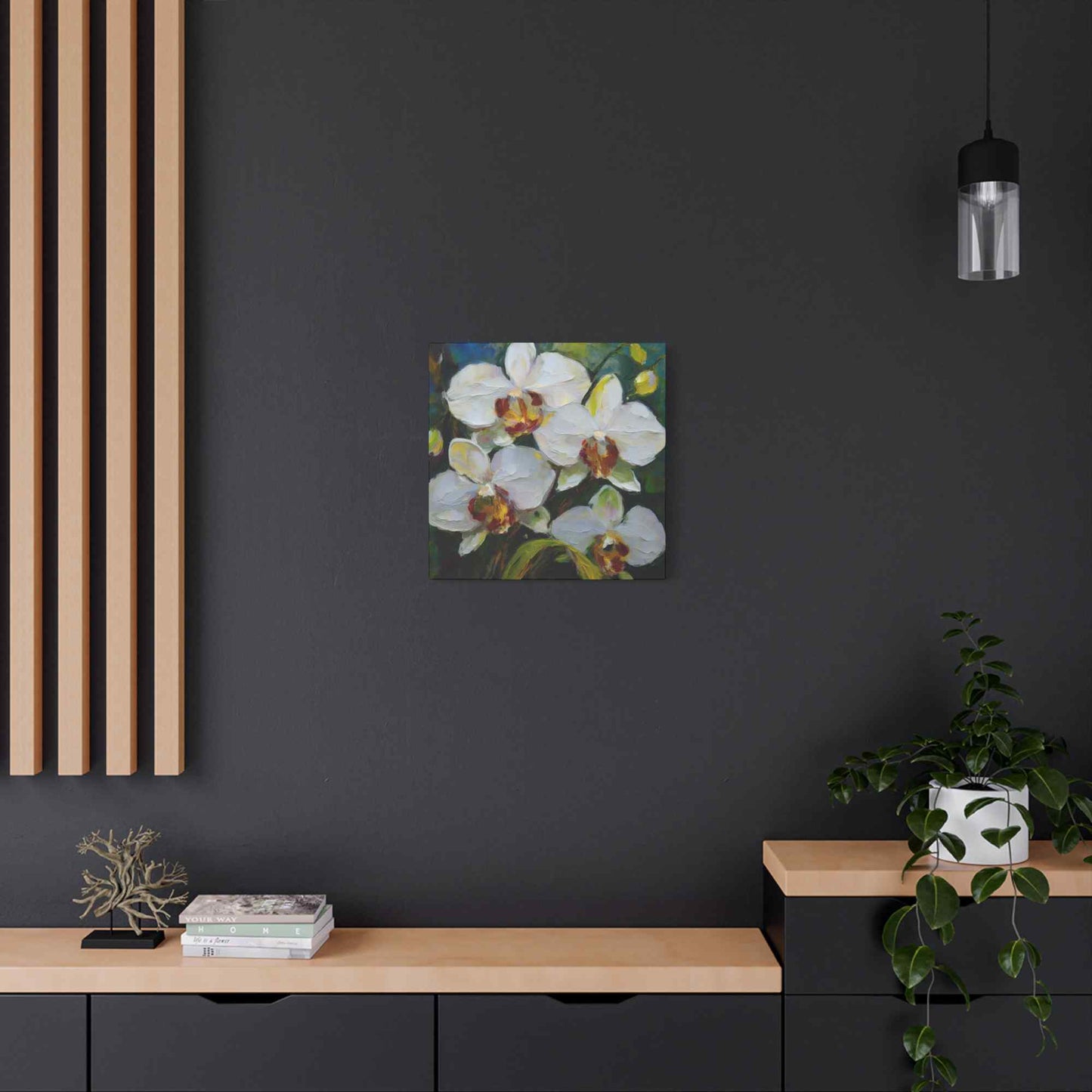 White Orchids Print Canvas, Floral Oil Paint Print 20x20, 24x24, 30x30, 32x32, 36x36 Art Design Pine-Wood Inner Frame MC-136