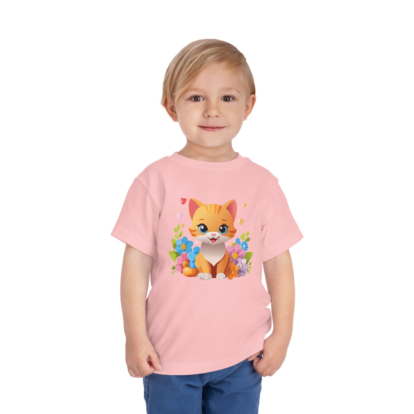 Bonita camiseta de manga corta para niños pequeños con gato: adorable camiseta con gráfico de gatito para niños (2 a 5 años)