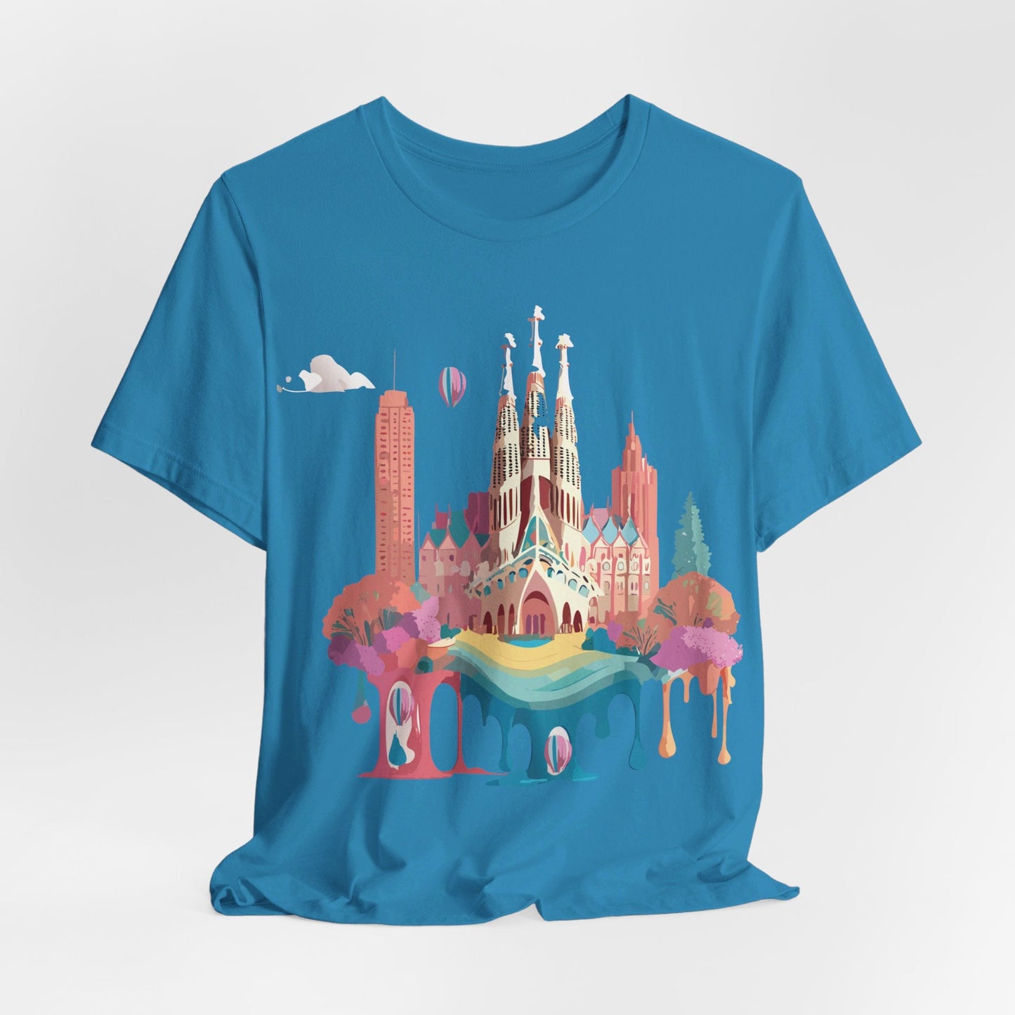 Adelpha Barcelona Themed Graphic Tee Unisex Short Sleeve Art Design For Everyday Comfort