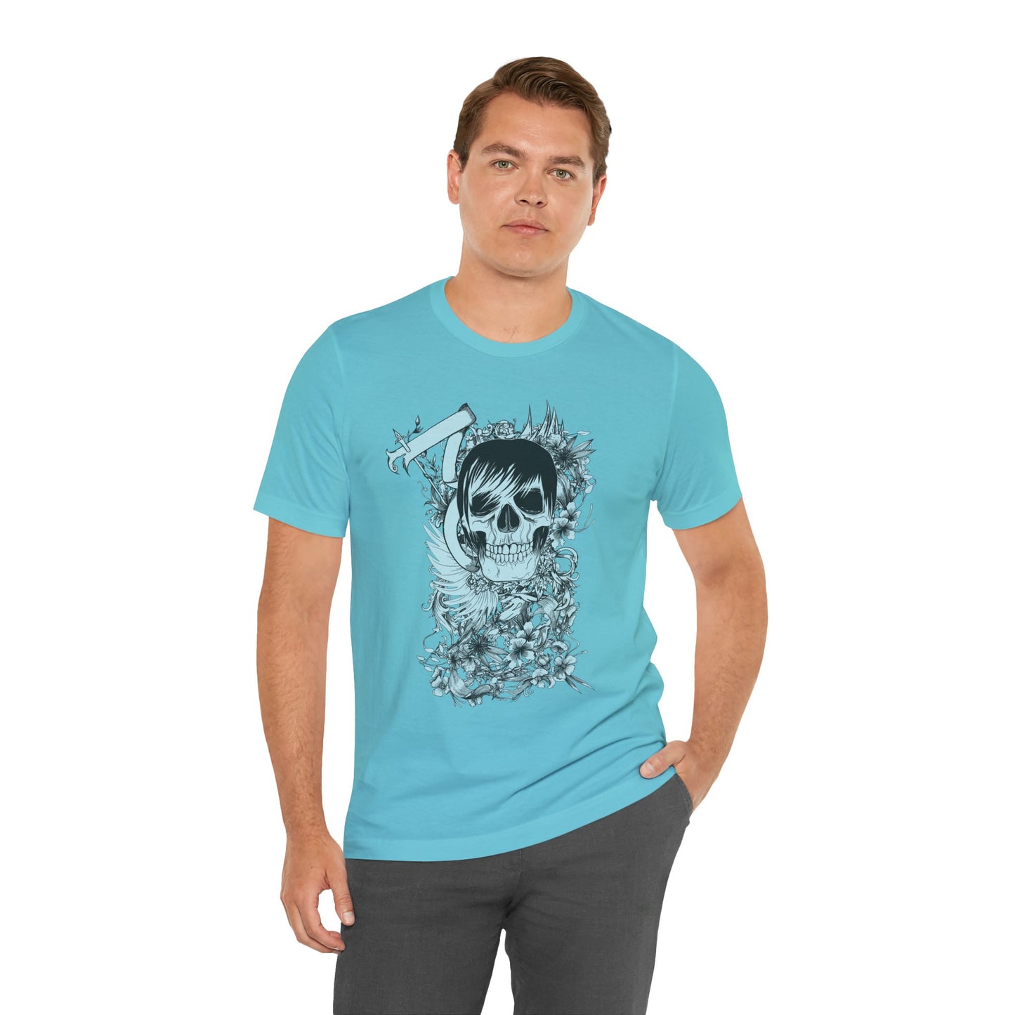 Sky Skull Graphic Design Tee, Skull Shirt, Vintage Tees, Art Design T-Shirt, Vintage Graphic Tee, Art Shirts with Skulls