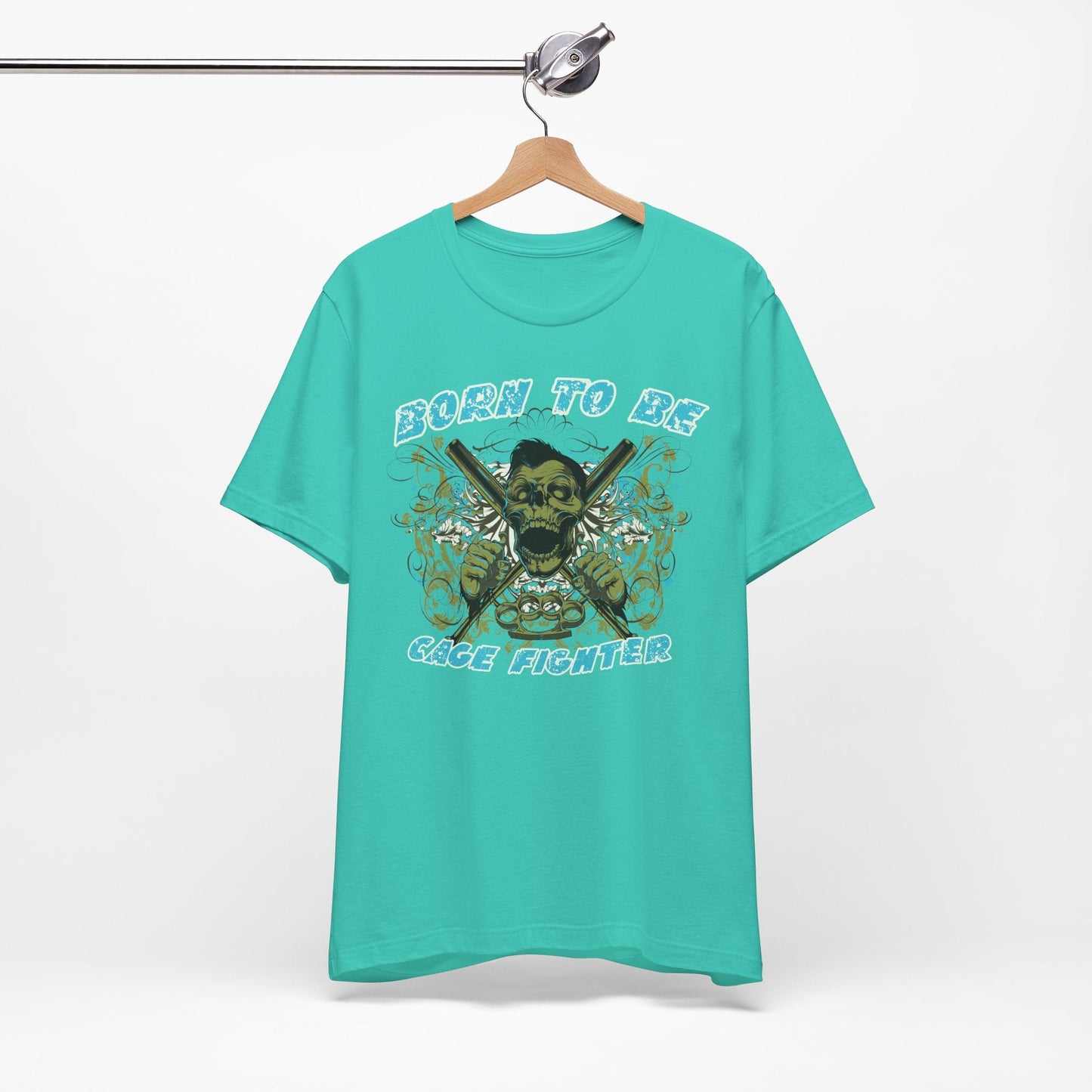 Born To Be Cage Fighter Tee Skull Crossed Knives Graphic T-Shirt