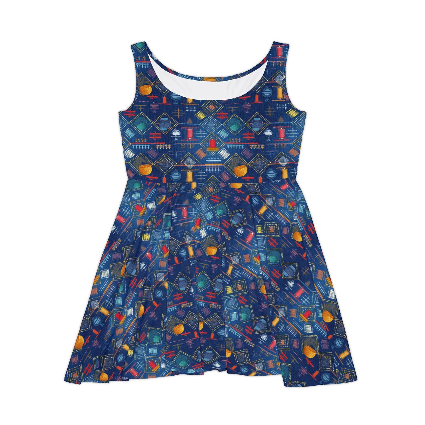 Women Diwali Denim Print Skater Dress, Denim Print Poly-Span Dress - 48