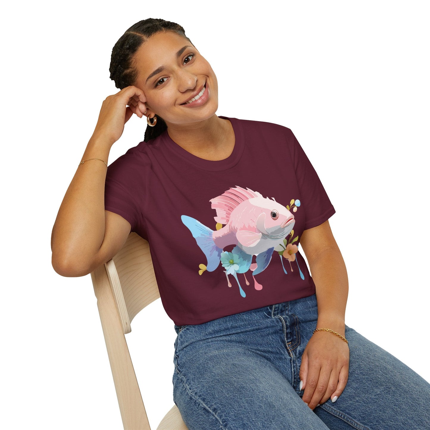 Fish Art Design Shirt Unisex Graphic Tee With Fish Illustration Gildan Softstyle 64000