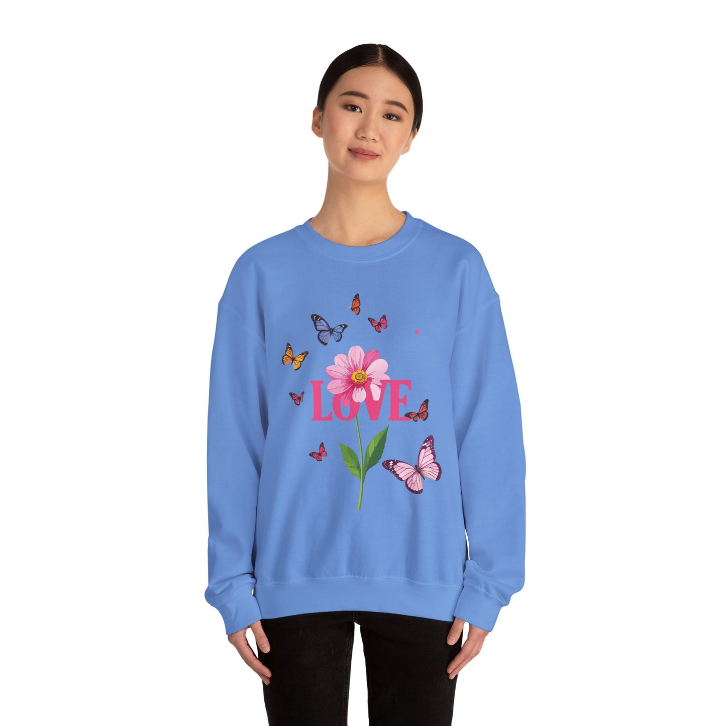 Unisex Floral Love Sweatshirt, Love Floral Sweatshirt, Floral Butterfly Sweatshirt, 50/50 Cotton-Poly Valentine's Day Sweatshirt 01