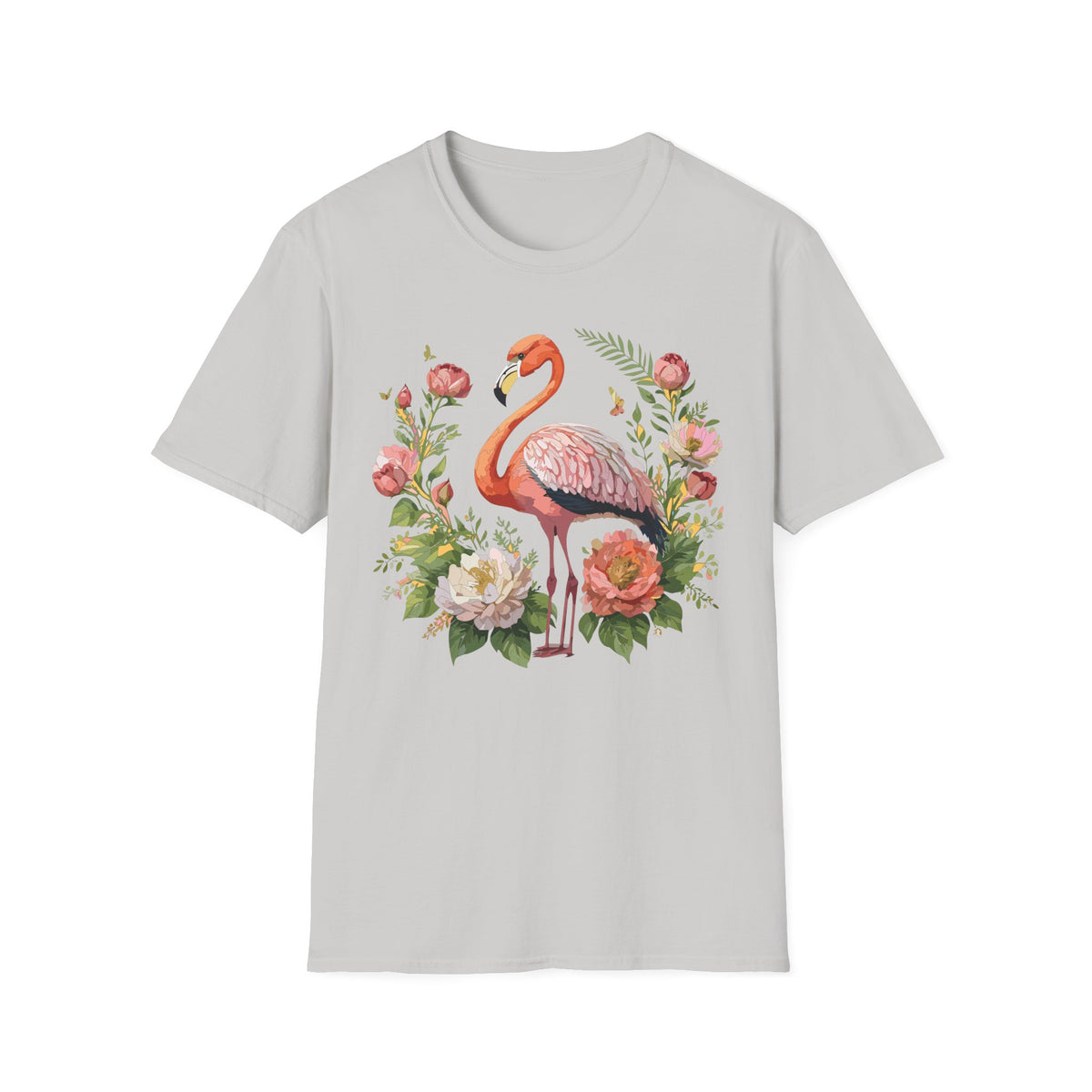 Floral Flamingo T-Shirt | Pink Flamingo with Flowers