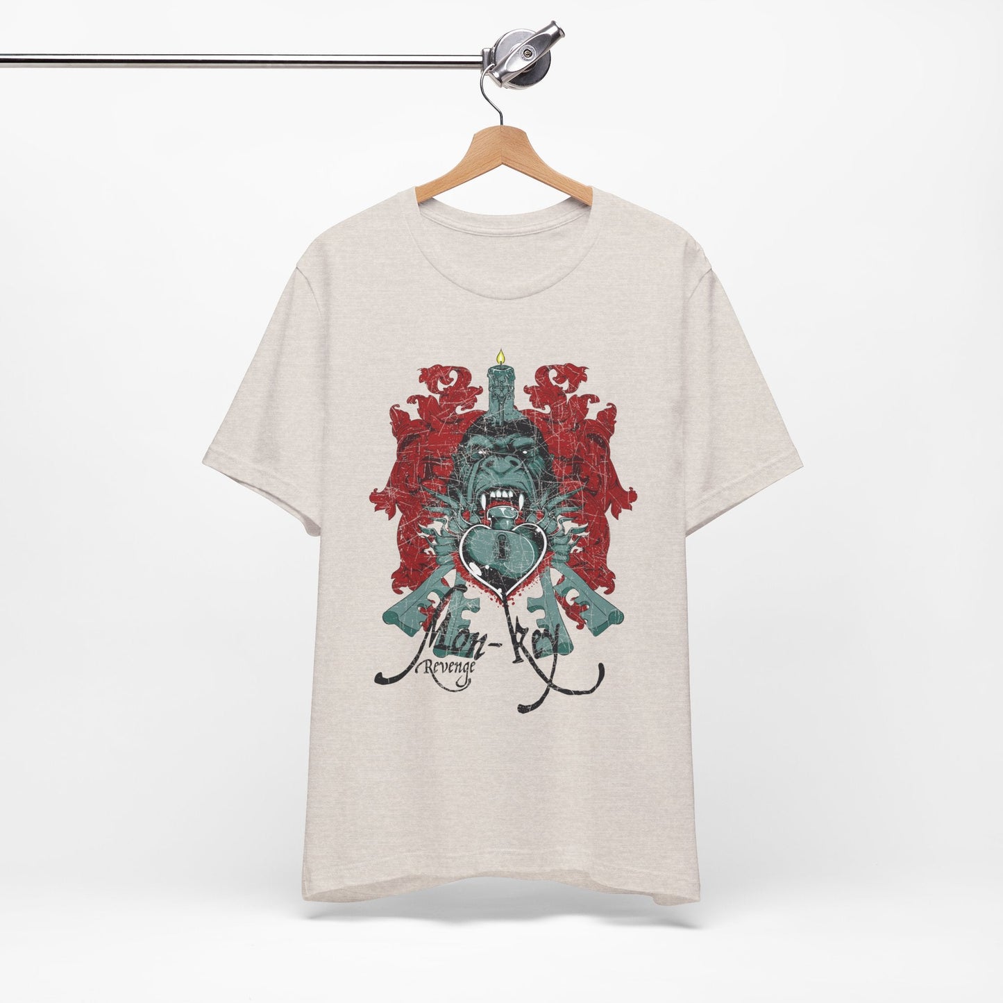 Gorilla Crest with Sword and Heart T-Shirt Heraldic Gothic Design Rock Band T-Shirt