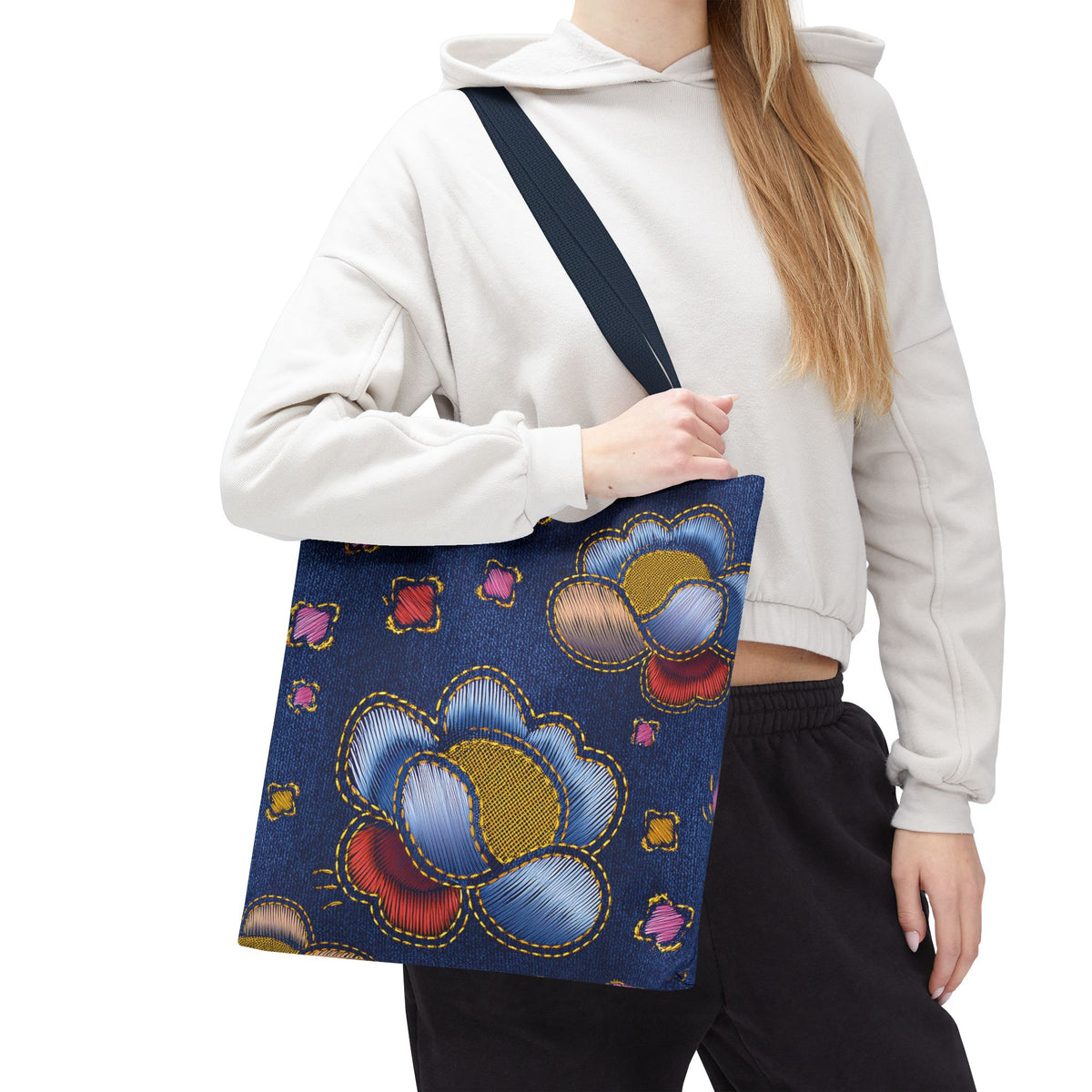 Denim Fabric Imitation Print Unisex Canvas Bag Poly Spun 3 Sizes Tote Bag 159-6