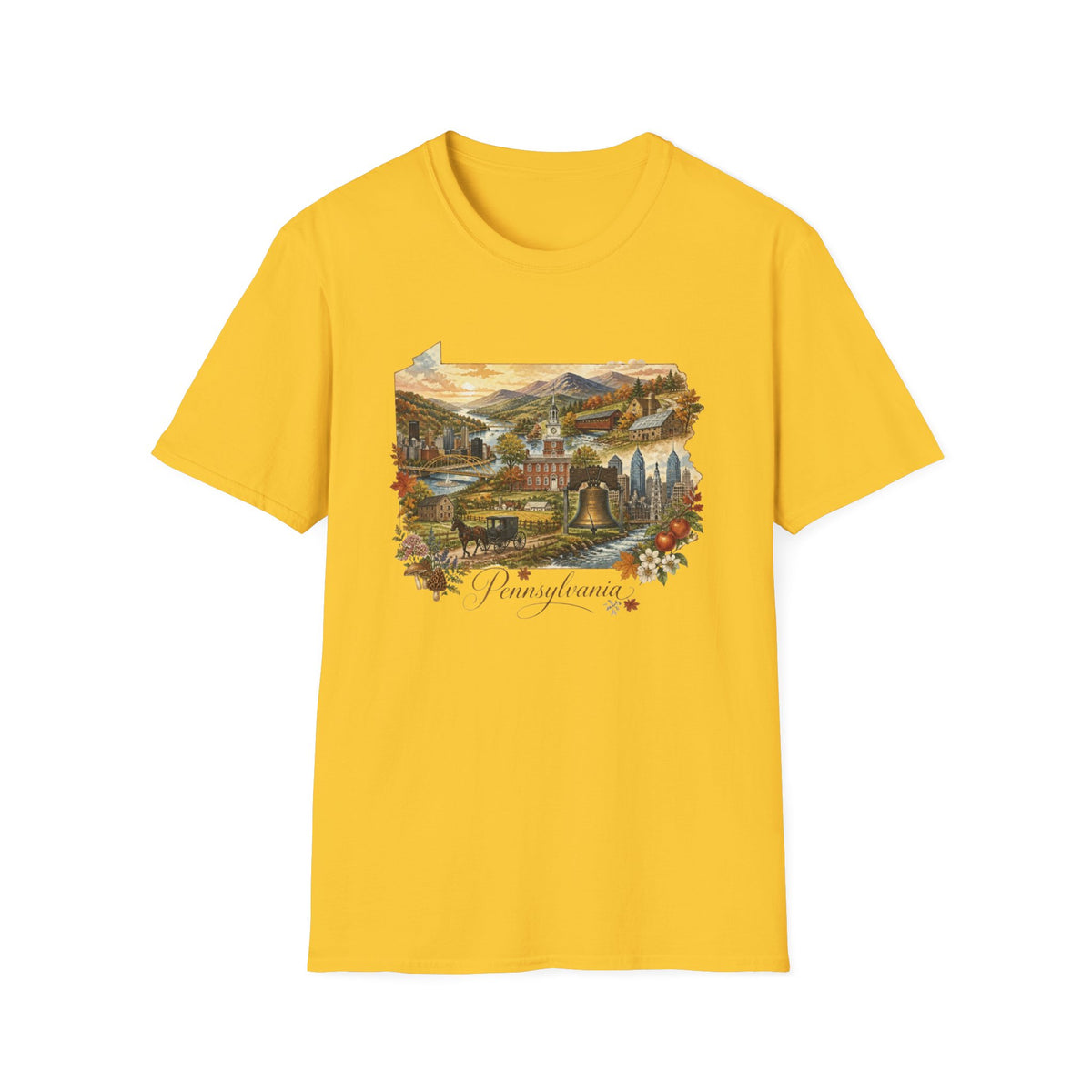 Pennsylvania State Travel Tourist Graphic Design Unisex 100 Cotton Gildan T-Shirt