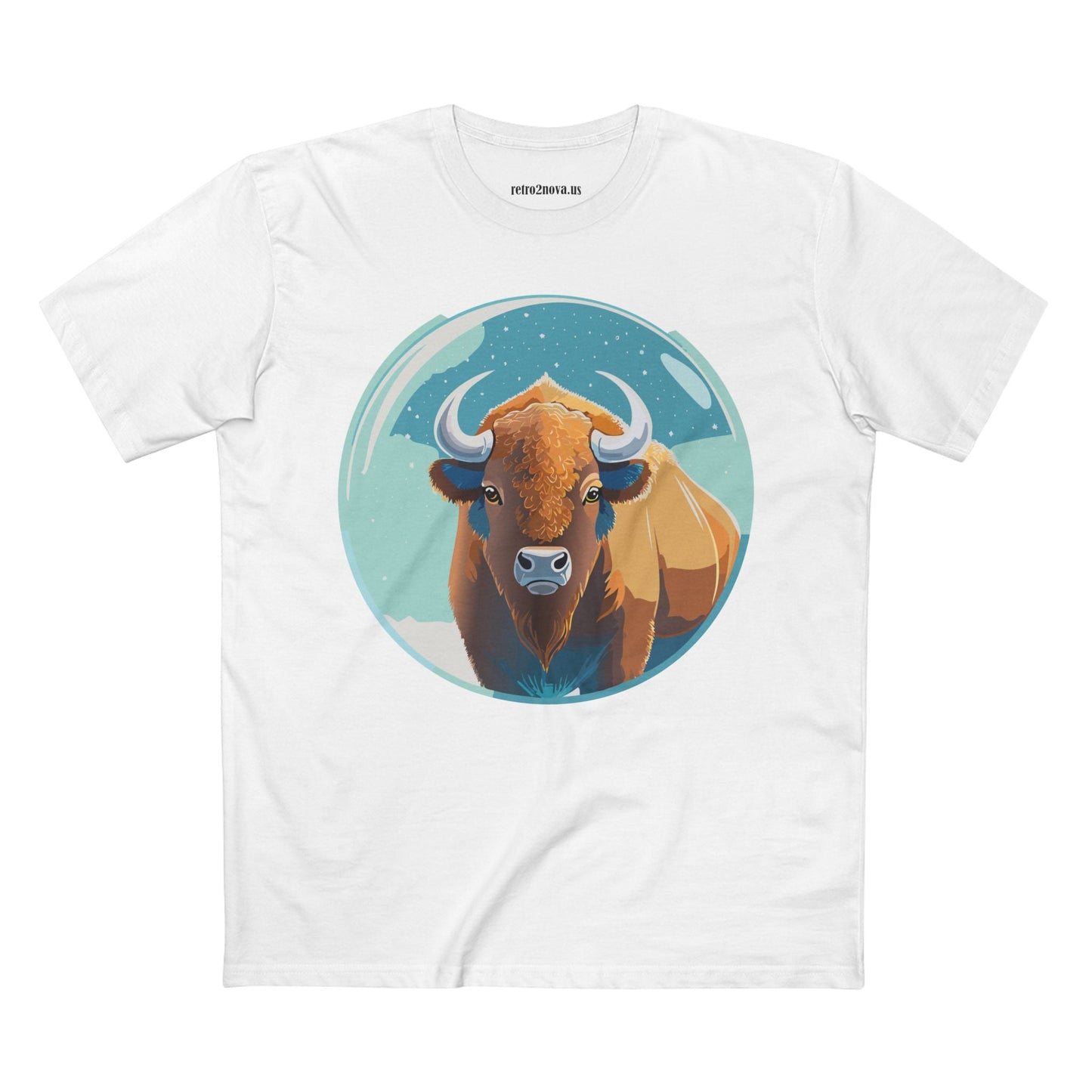 Retro2Nova Bison Art Tee Unisex Premium Cotton Staple Shirt With Original Animal Illustration From Art Collection