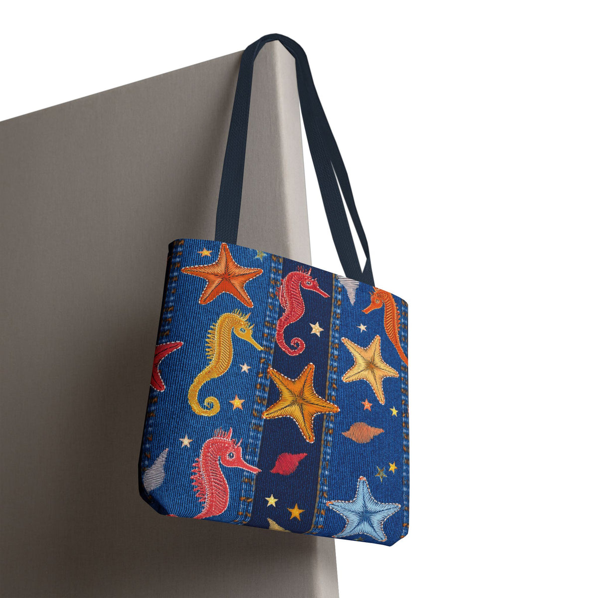 Denim Fabric Imitation Print Unisex Canvas Bag Poly Spun 3 Sizes Tote Bag 182-21