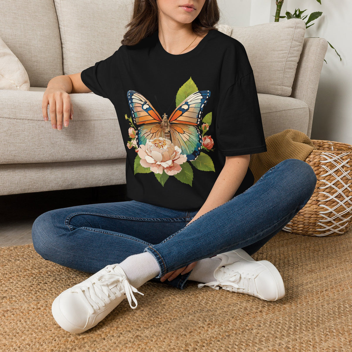 Butterfly Floral T-Shirt — Watercolor Monarch & Roses Graphic Tee Unisex 100 Cotton Gildan T-Shirt
