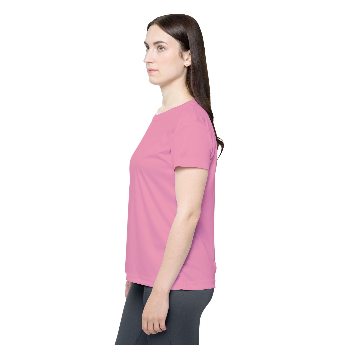 Pink Mist Women's Sports Jersey Short Sleeves 100% Poly Solid Pink Color Print Athletic Tee