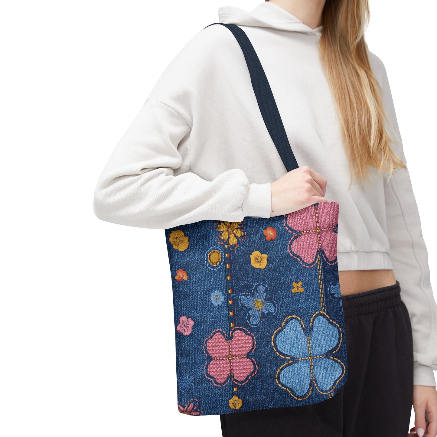 Denim Fabric Imitation Print Unisex Canvas Bag Poly Spun 3 Sizes Tote Bag 129