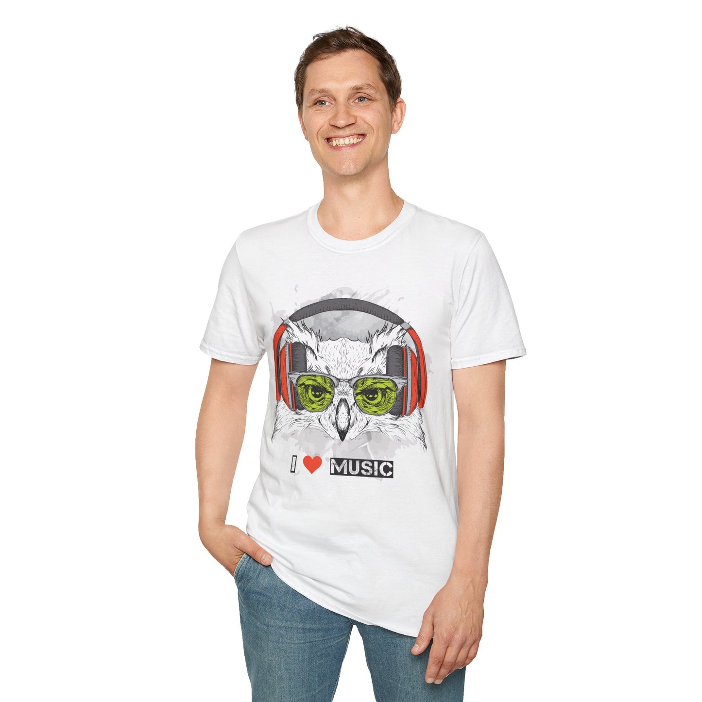 Music Owl T-Shirt Unisex Cotton Short Sleeves I love Music Graphic Tee