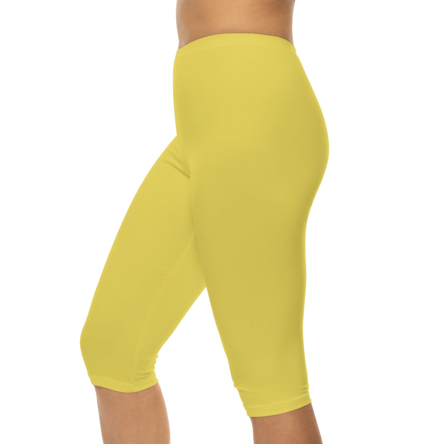 True Yellow Color Women's Brushed Suede Poly Span Casual Capri Leggings XS-2XL