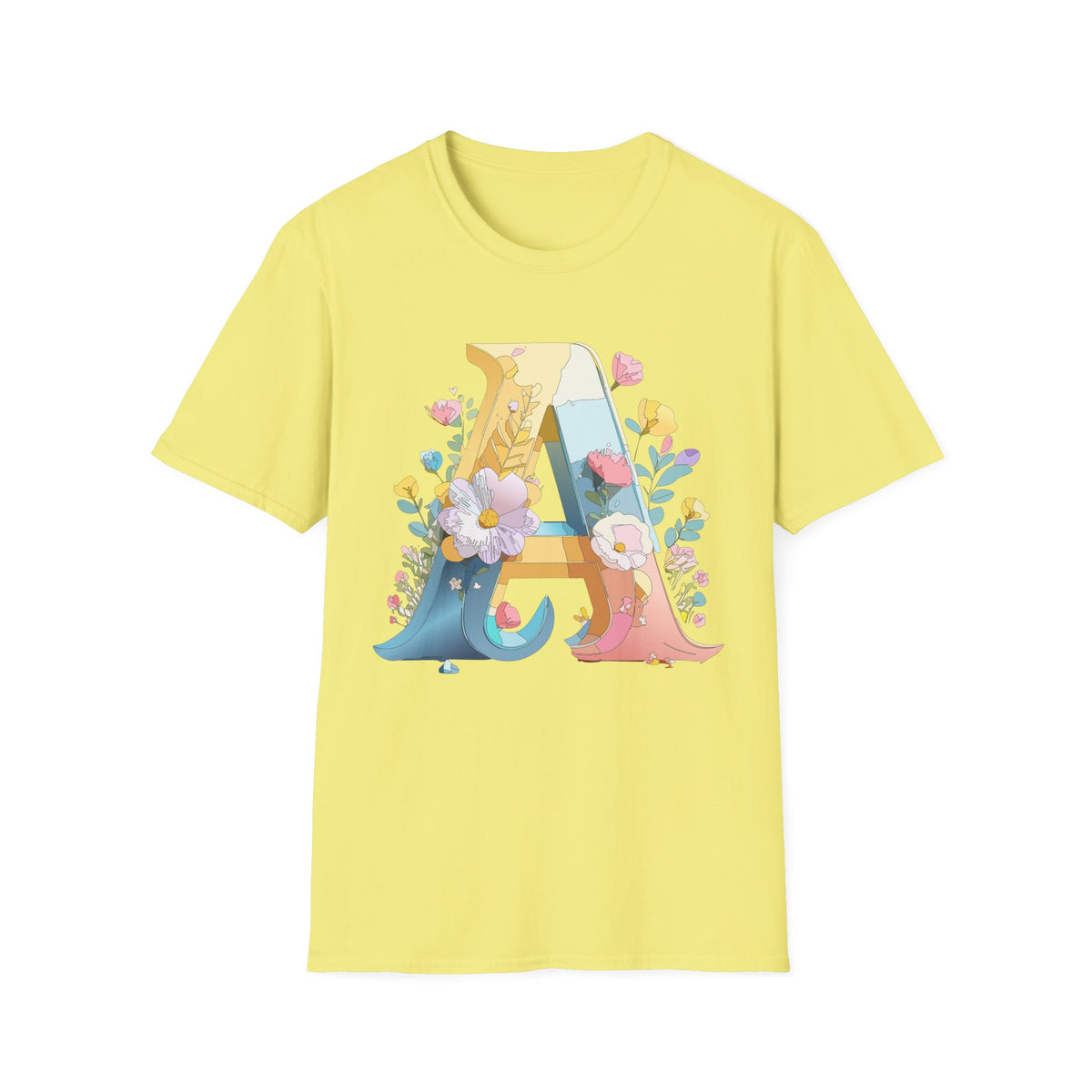 Floral Letter A T-Shirt | Monogram Initial Tee with Flowers