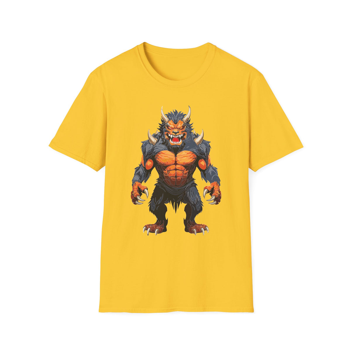 Werewolf Monster T-Shirt — Fierce Fiery Beast Cartoon Graphic Tee Unisex 100 Cotton Gildan T-Shirt
