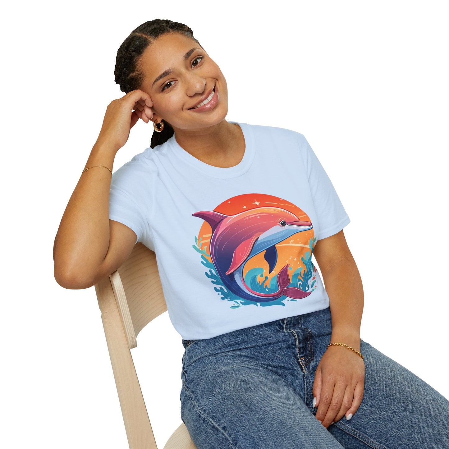 Dolphin Shirt Unisex Tee 100 Percent Ring Spun Cotton Softstyle Gildan 64000 Comfort Fit