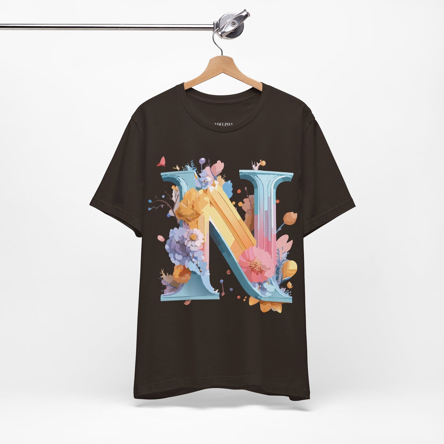 Letter N Shirt Unisex Graphic Tee With Vintage Inspired Artwork By Adelpha Premium Jersey