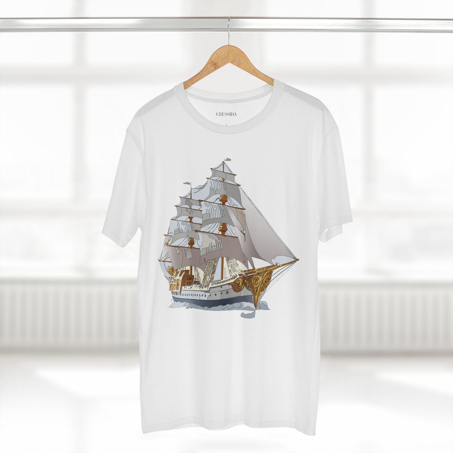 Ship Graphic Unisex 100 Cotton T-Shirt with Gold Frigate Art Design 8