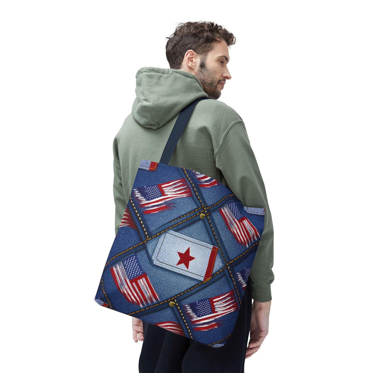 4th of July Graphic Denim Fabric Imitation Print Unisex Canvas Bag Poly Spun 3 Sizes Tote Bag 200-7
