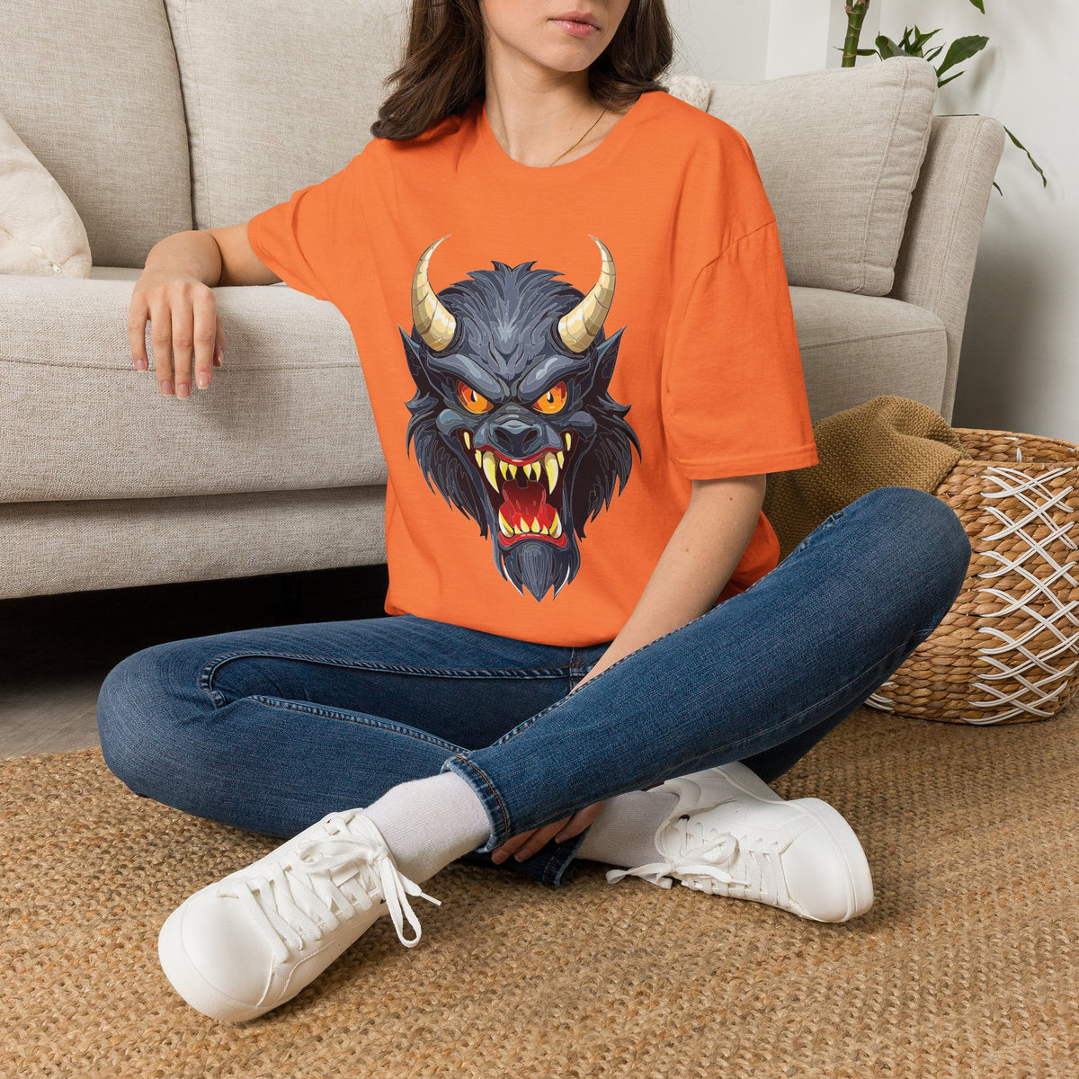 Demonic Wolf Monster Graphic T-Shirt Cartoon Graphic Tee Unisex 100 Cotton Gildan T-Shirt
